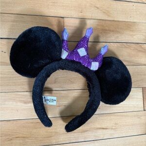 Disney Minnie Mouse fuzzy black ears with‎ purple crown headband